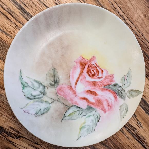 1908-1939 Antique Thomas Sevres Bavaria HandPainted Single Pink Rose Plate-7.5” - Picture 3 of 4